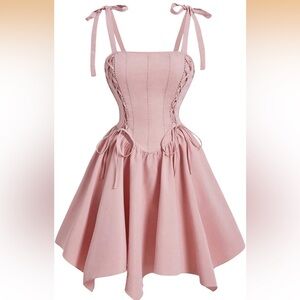 Elegant Pink Lace-Up Dress